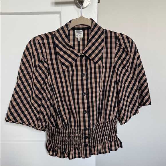 Baum Und Pferdgarten Tops - Chic Black and Brown Checkered Women's Blouse